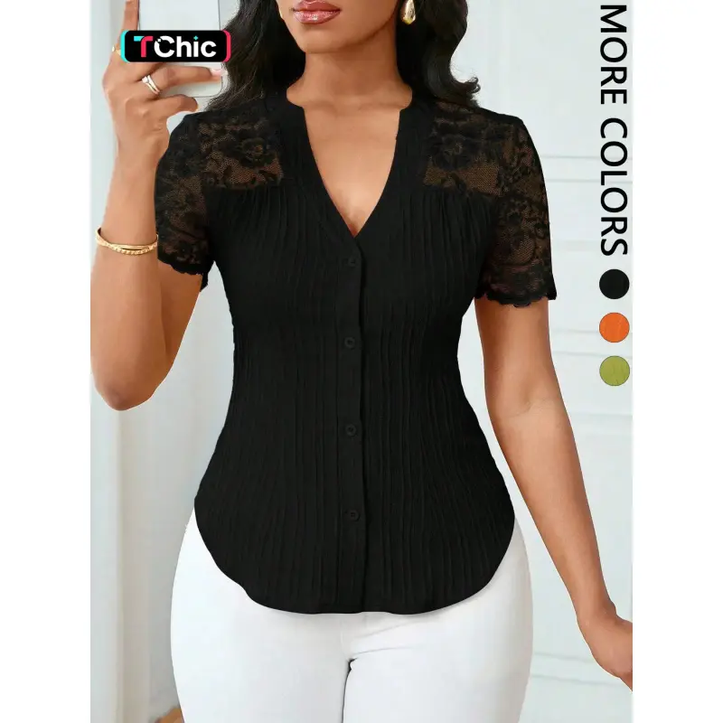 Women's Solid Color Simple Basic Minimalist Fitted Commuter Casual Shirt Summer Style, Ladies Plain Design Office Wear, Comfortable and Stylish Blouse, Button Front Button Fastening Tops