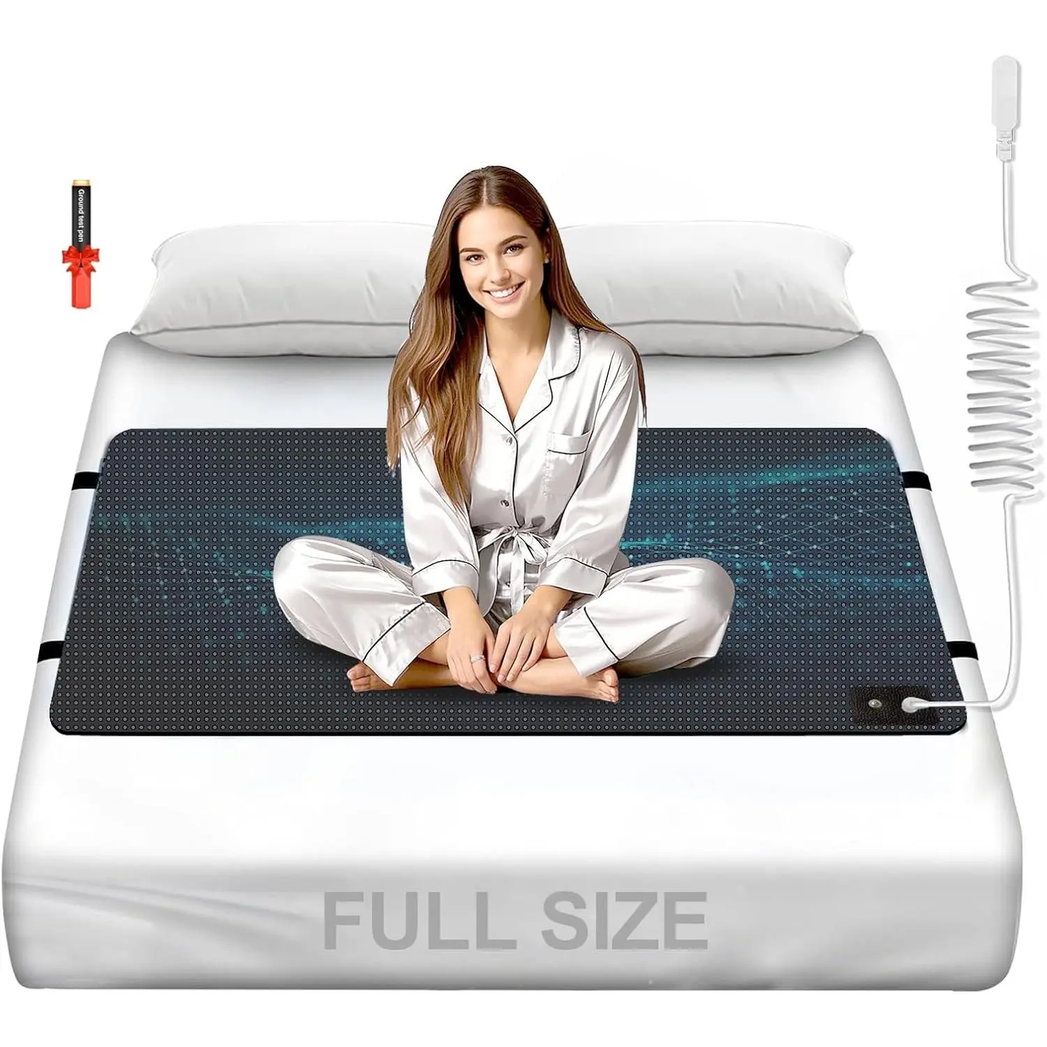 Grounding Mat for Bed, Carbon Fibre + PU Mattress for Improved Sleep and Pain Relief, Grounding Mat with Grounded Cord, Test Pen (Full - 27"x 54")