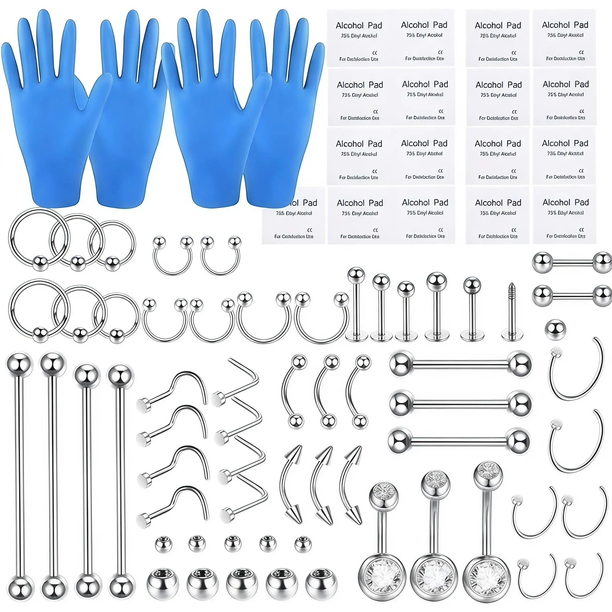 Piercing Kits Stainless Steel 20G 18G 16G 14G 12G Lip Nose Tongue Tragus Cartilage Daith Eyebrow Belly Button Rings Clear Retainer  Jewelry