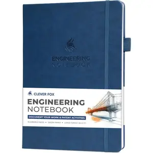 Engineering Notebook – Hardcover Grid Notebook with Numbered Pages, Table of Contents – Patent, Lab & Invention Journal for Engineers & STEM (Dark Blue)