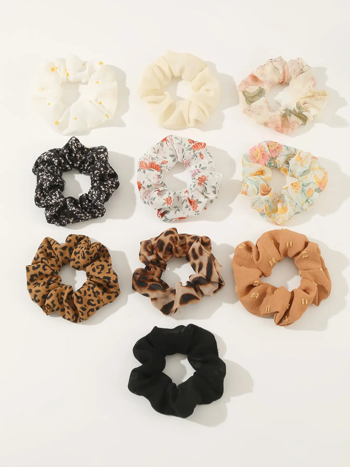 French Vintage Forest Scrunchies Set, 10 Pcs Ditsy Floral Elastic Hair Ties, Casual All-Season Headbands for Women, Durable Textile Coating, Hair Accessories