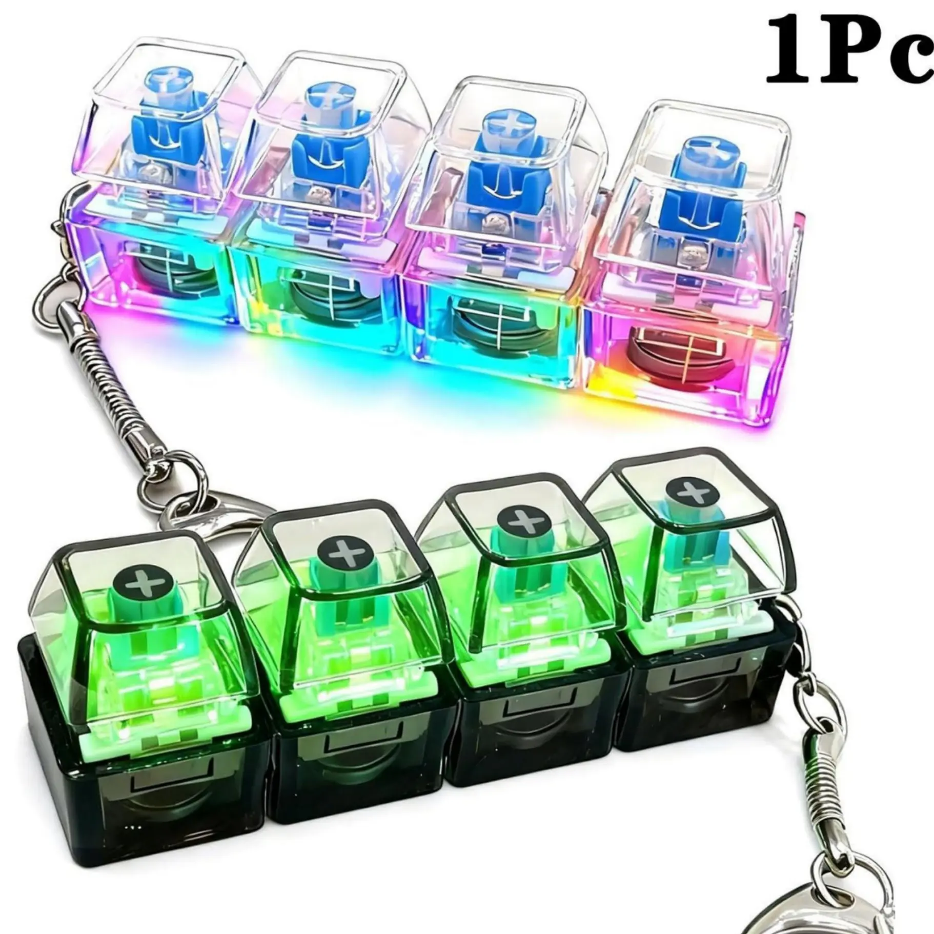 Glowing Keyboard Stress Relief Keychain, Four-In-One Pressure Release Button, Smart Gift, Transparent Design, Perfect for Relaxation, Button Clicker Keychain