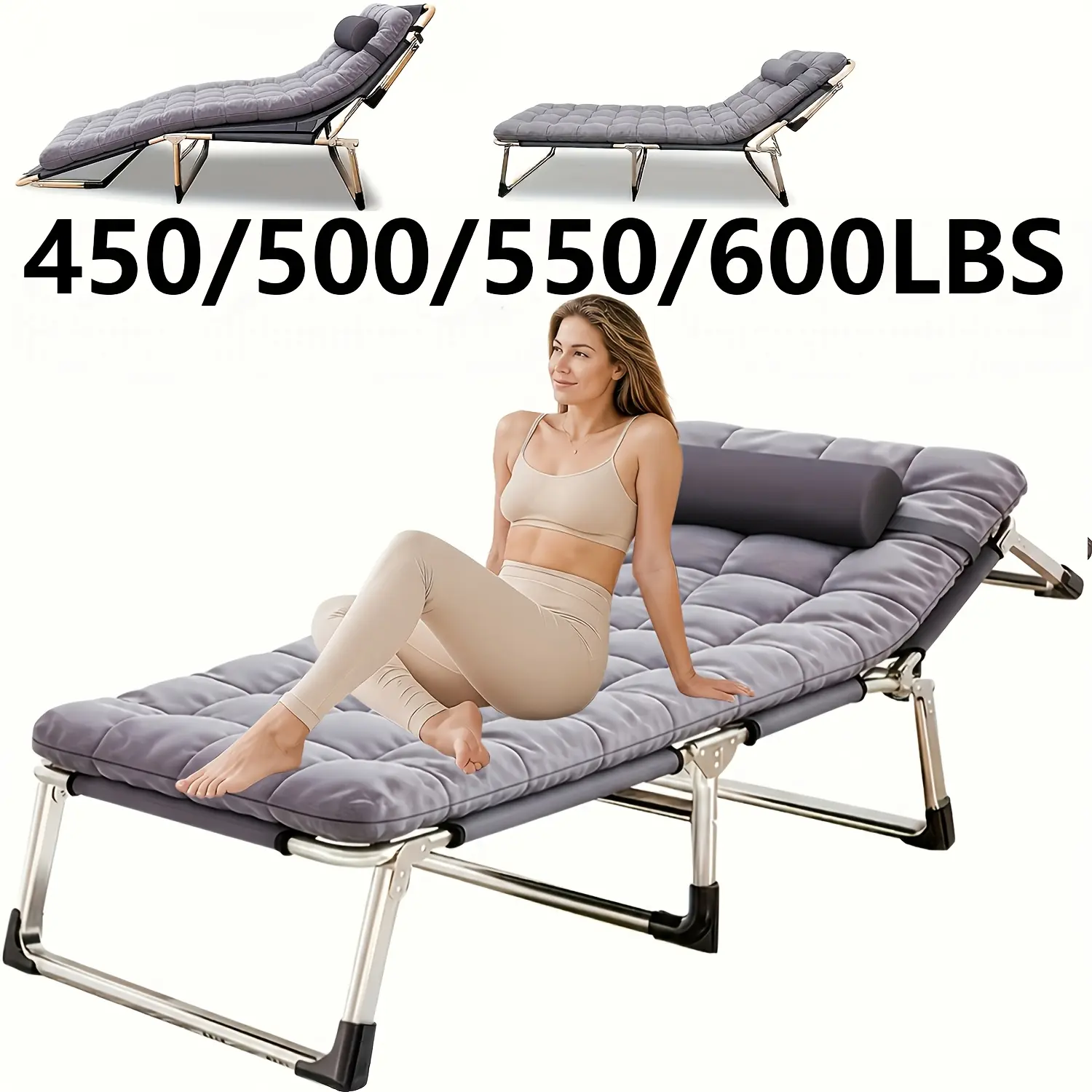 8-Foot/10-Foot Stand 70.4-Inch/74-Inch 450/500/550/600LBS Heavy-Duty Folding Bed, Camping Bed with Flip-Up Mattress (Mattress Included), Portable Guest Bed, Suitable for Teenagers, Adults, Travel, Garden, Balcony, Camping Supplies, Outdoor Solely