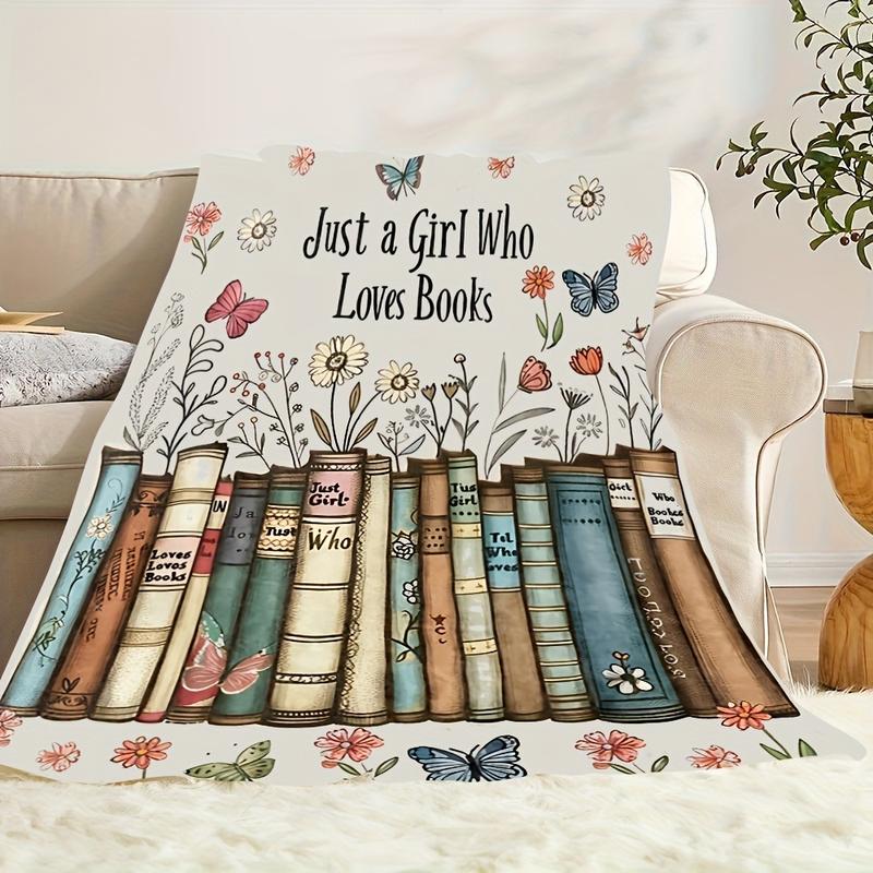 Spring Floral Book Lover Fleece Blanket, "Just A Girl Who Loves Books" Literary Throw Blanket, Soft Cozy For Reading Nooks