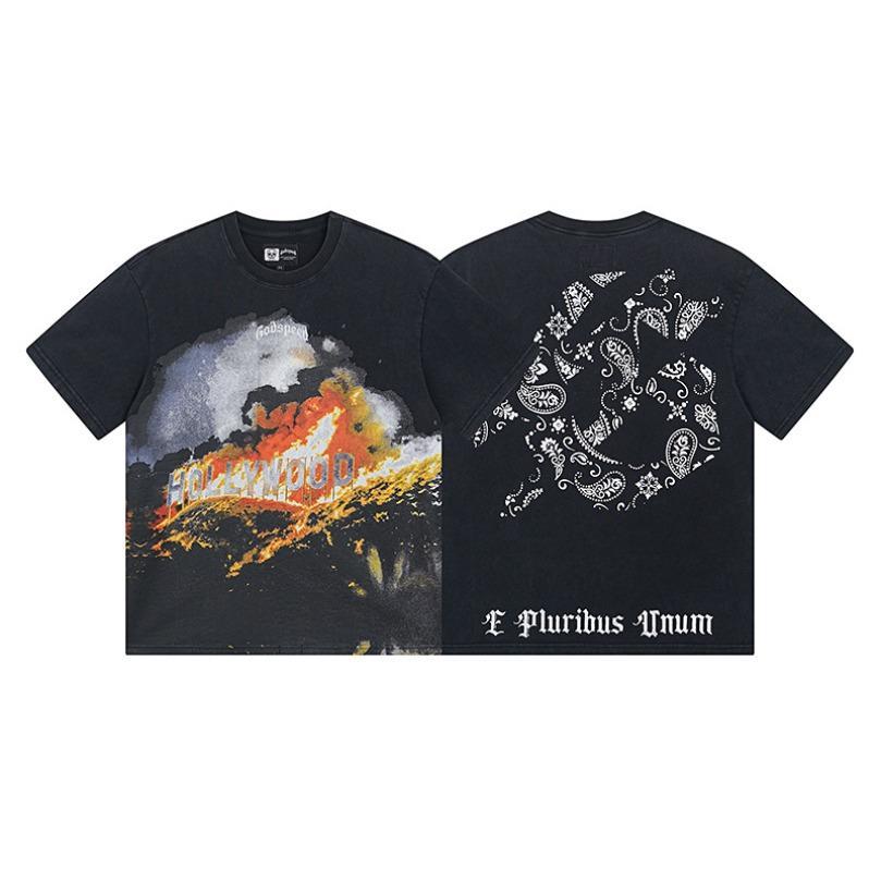 2026 Man Clothes Skull Print Cotton T-Shirt Oversized Gym Shirts Skull Print Cotton T-Shirt Godspeed Into The Skull Unisex Harajuku Vintage Breathable Casual Wear for Men and Women Fashionable Streetwear