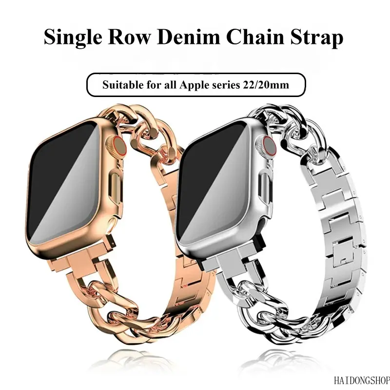 Quiet Luxury Coco Chic Single Row Alloy Cowboy Chain Watch Band, 12/20/22mm Universal Metal Bracelet Strap Compatible Apple Watch & Samsung Galaxy, Feminine Stack Accessory For Women Daily Office Date Casual Outfits