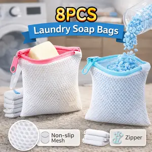 Set of 8 washable laundry bags with zippers, ideal for washing delicate items like underwear, machine wash friendly, can be paired with fragrance beads, available in various colors, gentle on sensitive skin, perfect for home and travel laundry care