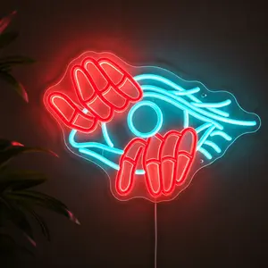 Hamsa Hand Evil Eye LED Neon Sign, Red Blue Hand of Fatima Wall Decor Light, USB Powered Dimmable Boho Mystical Lamp for Bedroom, Yoga Room, Meditation, Spa, Boutique & Spiritual Gift