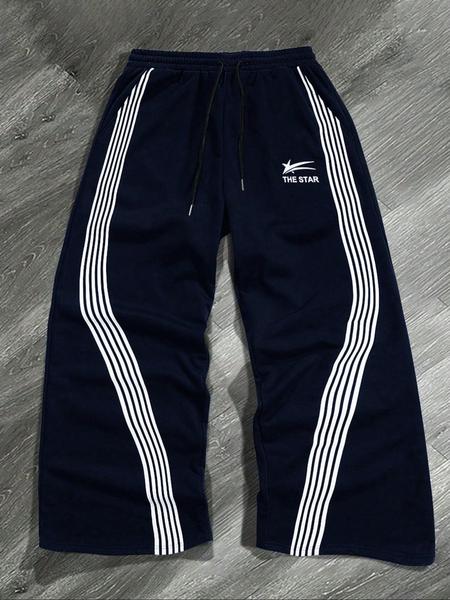 Men's Side-Stripe Drawstring Waist Sweatpants, Casual Regular Fit Pocket Straight-Leg Pants for Fall & Winter, Men's Trousers for Daily Wear