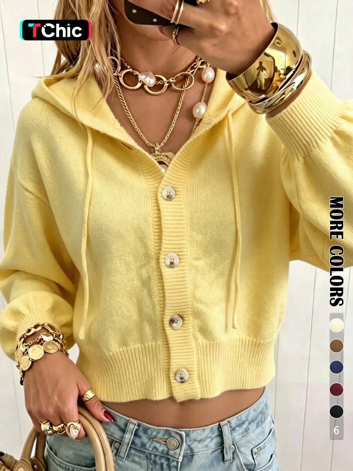 Women's Fall Winter Hooded Cardigan, Casual Button Front Short Sweater Coat, Simple Style Knitwear for Daily Wear