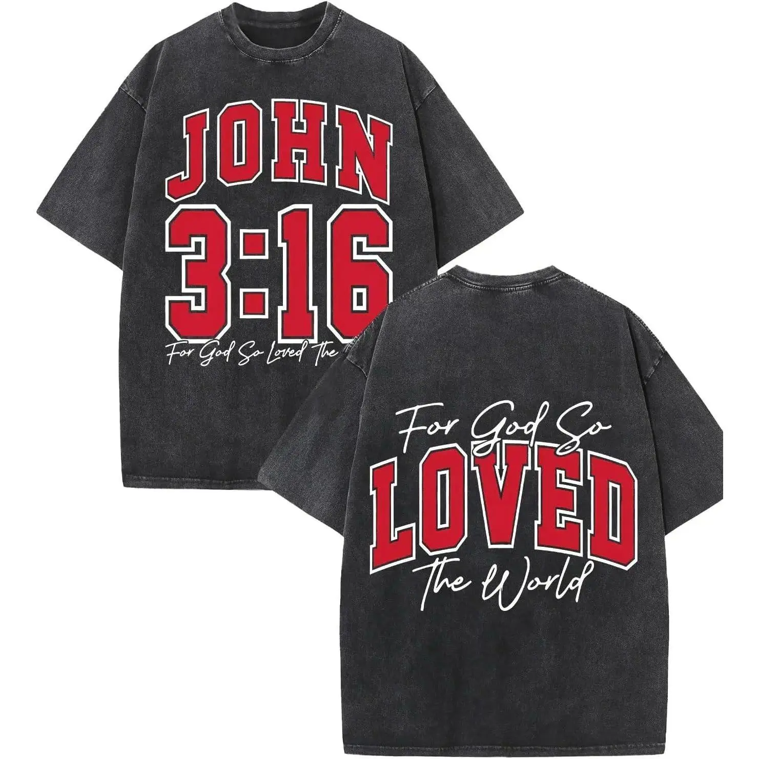 Men's Retro Washed Cotton Christian Faith Print Streetwear T-Shirt, Menswear Short-Sleeve Religious Graphic Top - Relaxed Oversized Fit, Shortsleeve