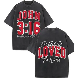 Men's Retro Washed Cotton Christian Faith Print T-Shirts Casual Short Sleeve Religious Graphic Tees - Relaxed Oversized Fit