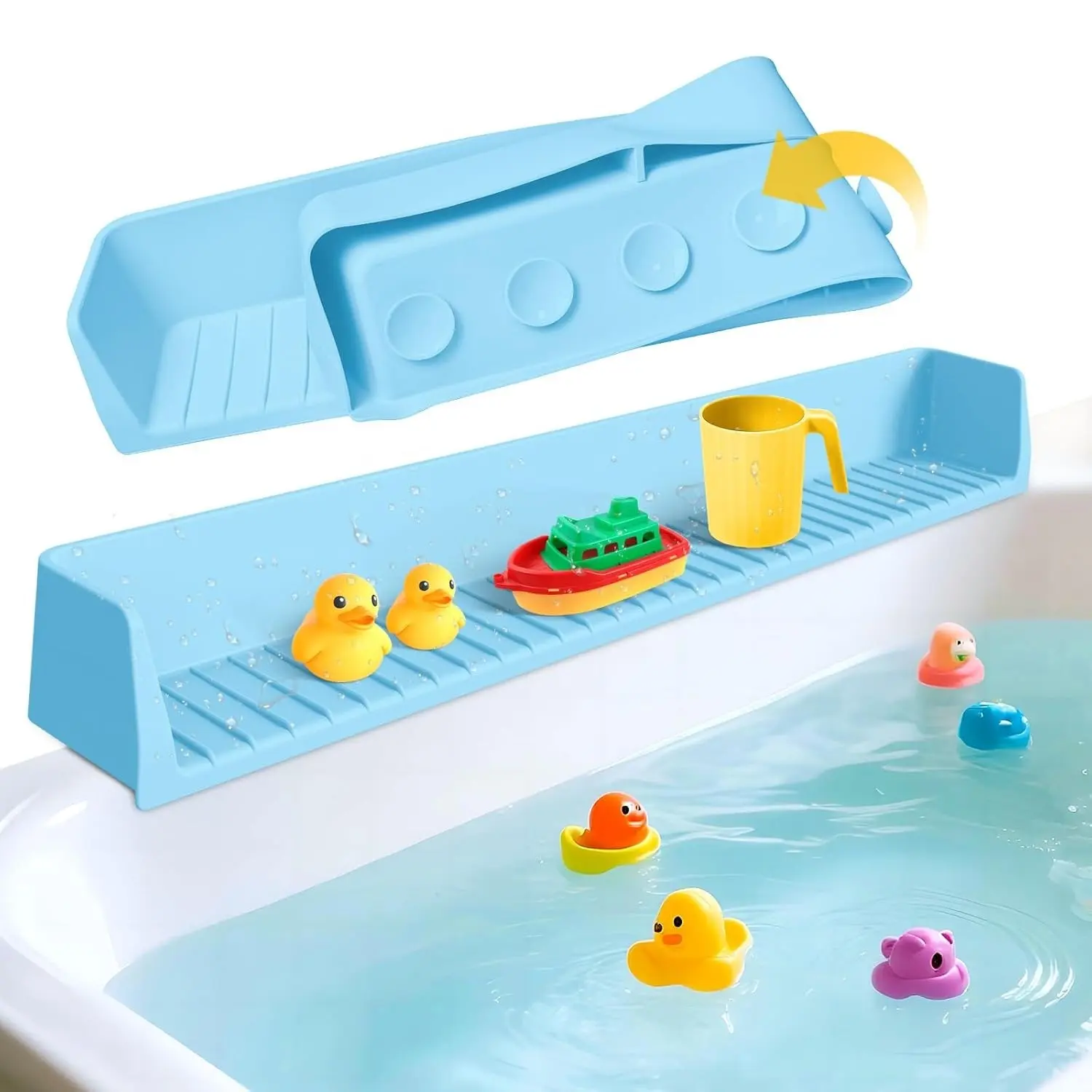 Splash Guard for Bathtub Kids - Silicone Bathtub Splash Guard with 11 Suction Cups, Bath Tub Play Shelf for Kids & Toy Holder, Prevent Water Spill in Bathroom, Fun Bath Time for Toddlers Baby