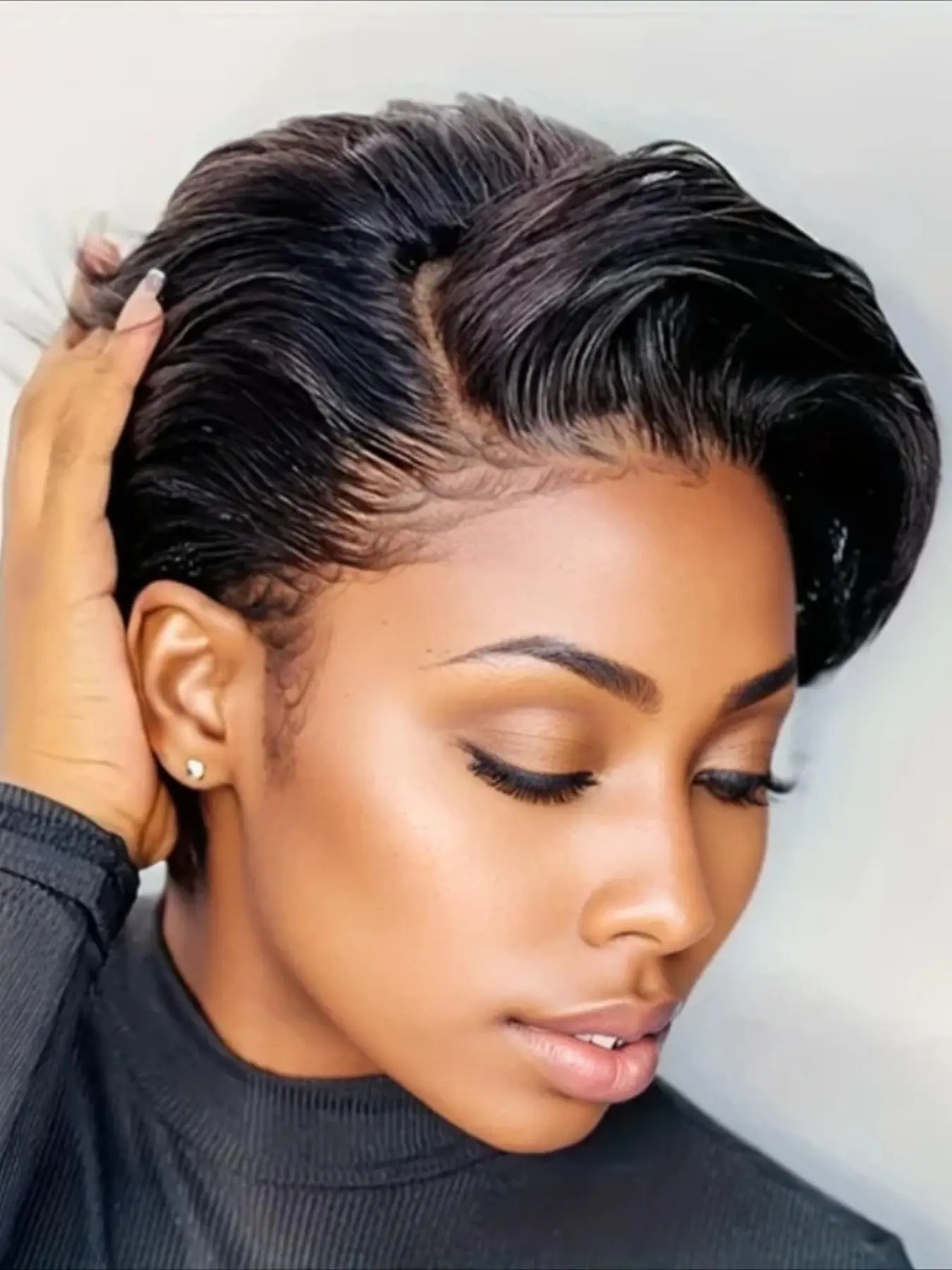 Pixie Cut Straight Human Hair Wig 13x1 T Part Transparent Lace Front Human Hair Wig for Women 150% Density 6 Inch