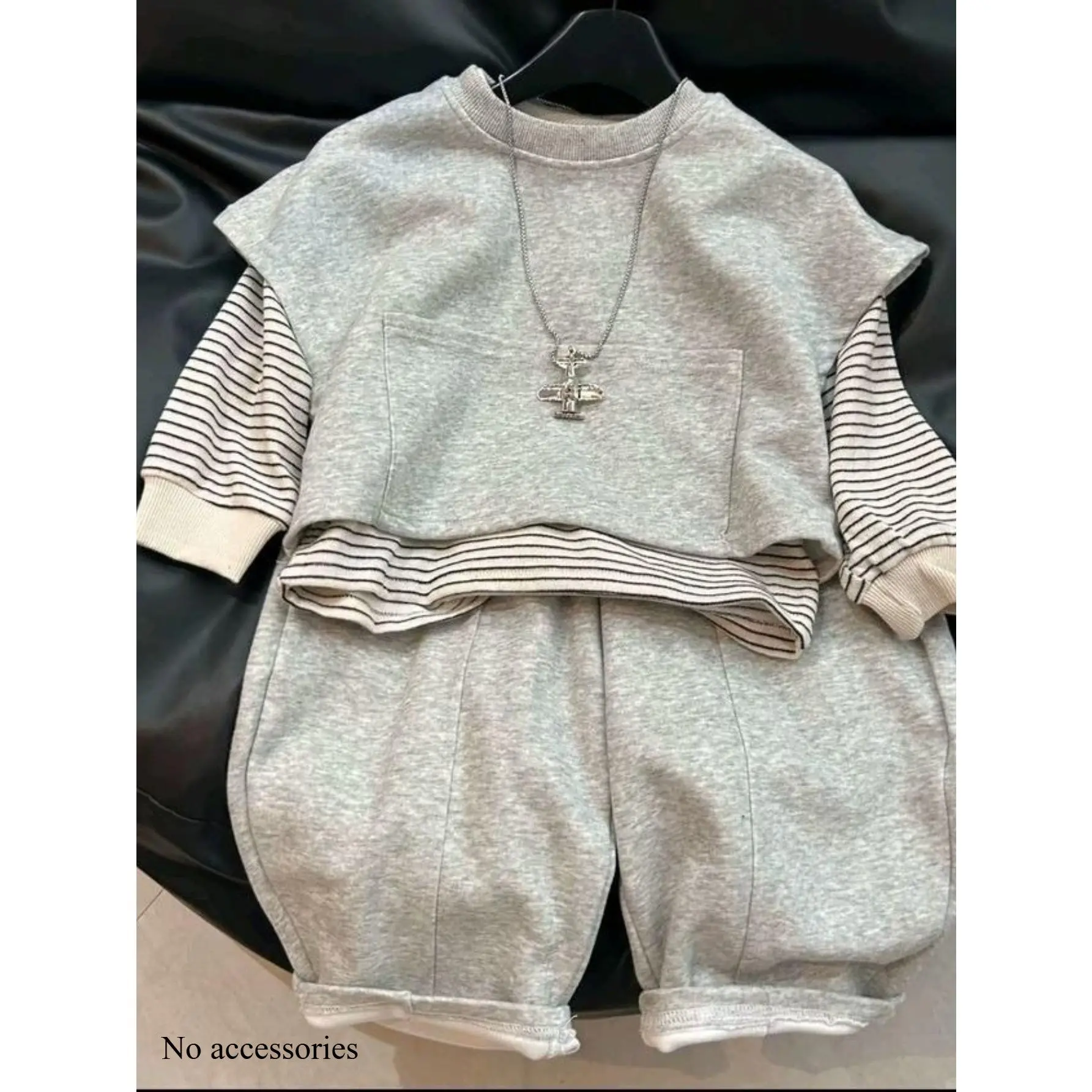 2026 New Spring Autumn Boys Girls Casual Tracksuit, Fake Two-Piece Striped Long Sleeve Sweatshirt And Sweatpants, Korean Loose 2pcs Outfit Set, for Outdoor