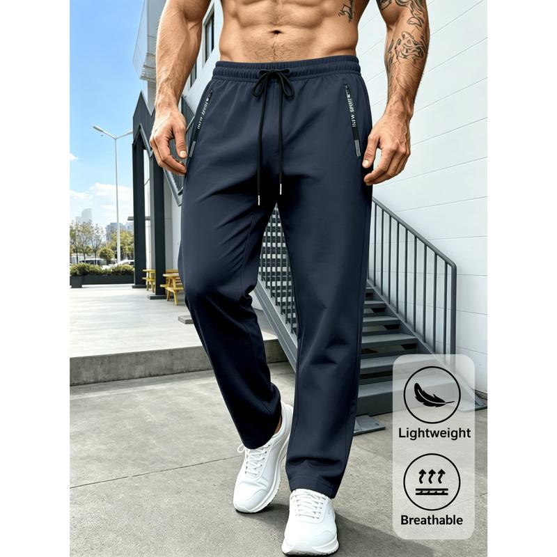 Men's Universal Quick Dry Sports Joggers - Male Clothing, Normal Type, Breathable Activewear with Adjustable Drawcord, Waist Safety Zipper, Safety Pocket, Embroidery, Machine Washable/Dry Clean, XXL for Boxing/Gym