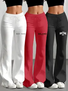 Women's Casual Flare Pants Set, Drawstring Waist Design, Milk Silk Yoga Jogger Shorts, All-Season Wear, Fitted Style
