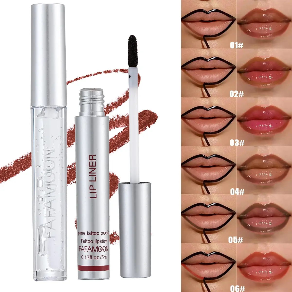 2 in 1 Peel-off Tattoo Lip Liner and Moisturizing Clear Lip Oil Kit, Long Wear Waterproof Non Transfer Lip Stain Tint, Glossy Hydrating Lip Care Cosmetic Set for Daily Makeup Moisturizer Hydrate