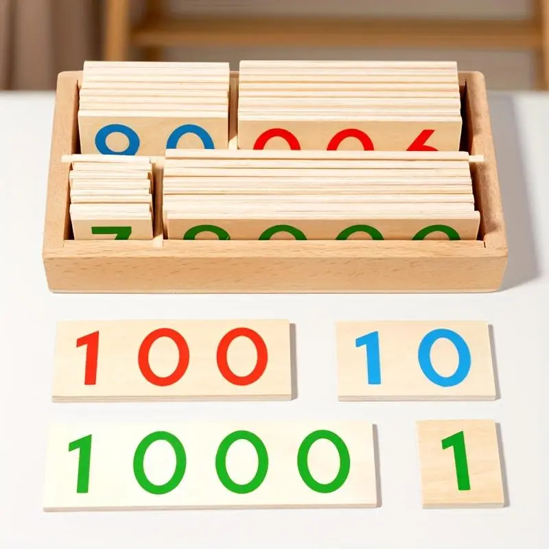 Wooden 1-9000 Number Chips & Letter Blocks White Gift Box Set - Unisex Kids Learning Toys, Classic Logical Play Toy, Enhances Fine Motor Skills, Cultivates Focus and Patience, Sparks Learning Interest, Wood, Number Blocks