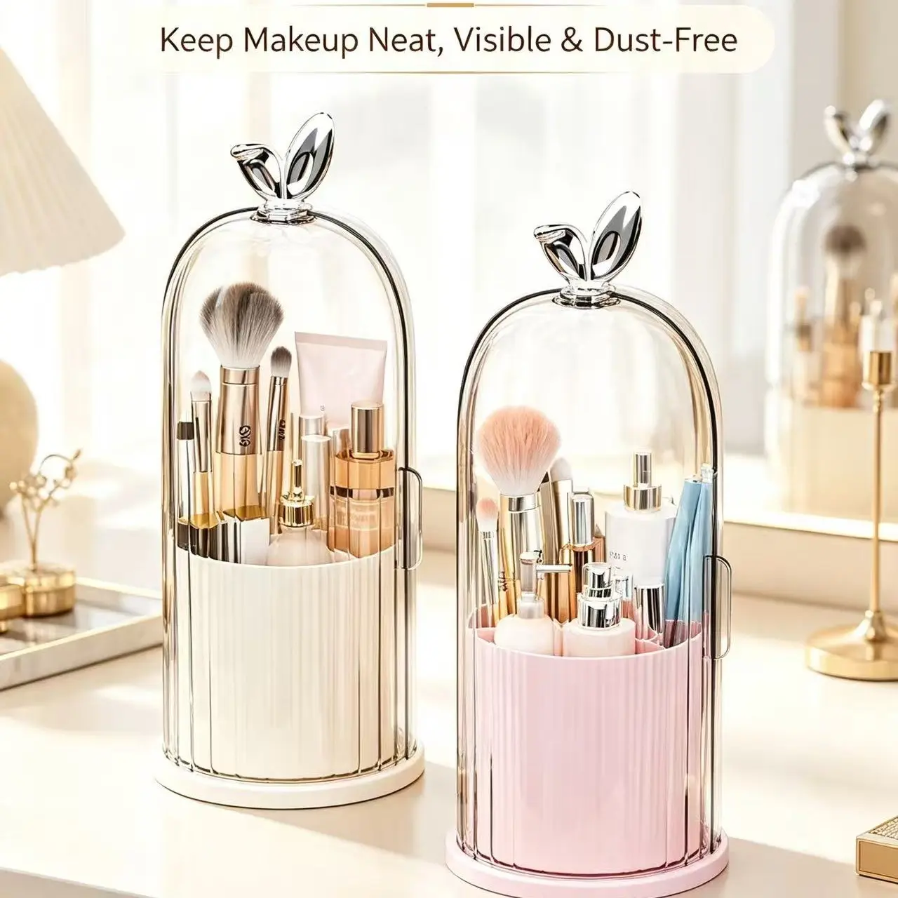 Makeup Brush Storage Tube, Rotating Dust-Proof Makeup Organizer, Lipstick Eyeshadow Holder, Desktop Pen Stand, Cosmetic Tray, Beauty Brushes Storage
