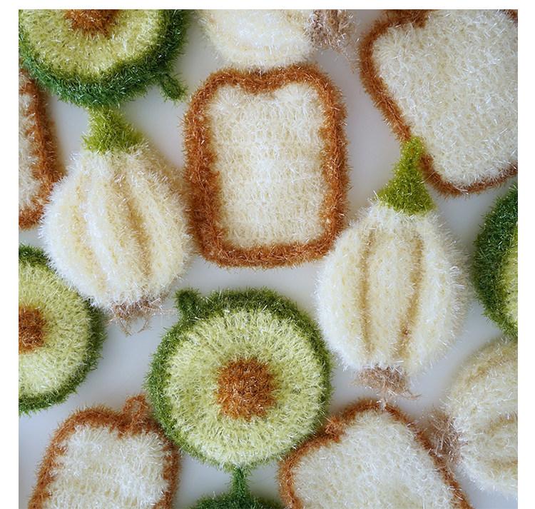 [3-Pack] Korean-style simulated avocado dishcloth, simulated toast bread dishcloth, simulated garlic head non-greasy cleaning cloth, easy to clean and lint-free household items