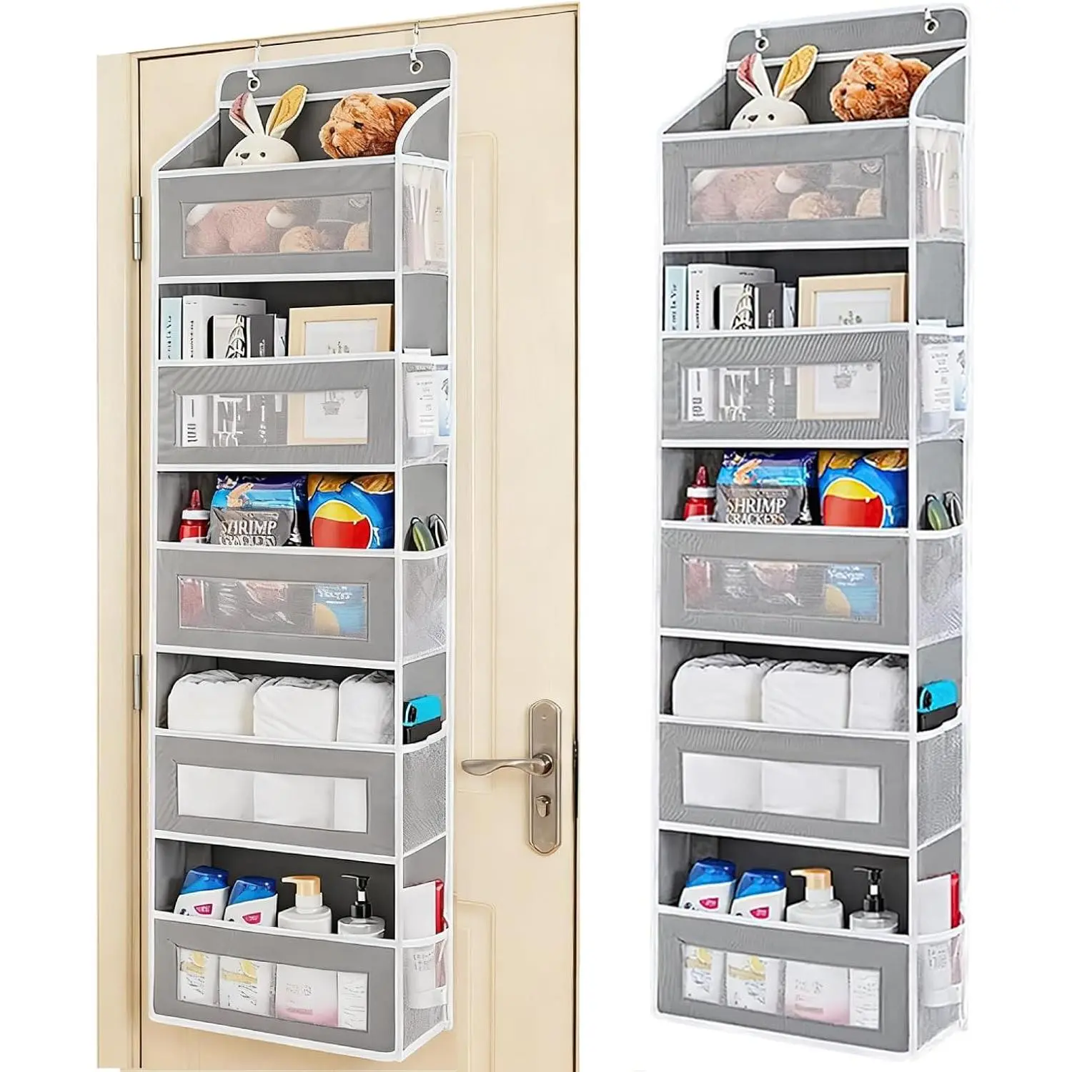 Over Door Organizer 5 Pockets Mesh Shelves Grey