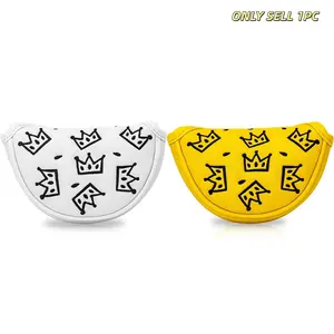 Cheese Crown Design Golf Putter Cover, Small Half-Mallet Semi-Circular Putter Head Cover, PU with Premium Embroidery, Fits Most Brands, Golf Accessory