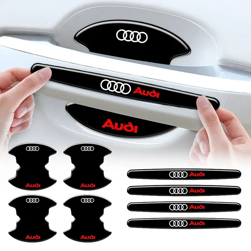 8PCS Car Door Handle Bowl Protective Stickers Anti-collision Decal For Audi 8V A6 C6 C7 A4 Q5 B6 B7 S line B9 A5 Q3 TT B8 8P A3 Automotive Decals