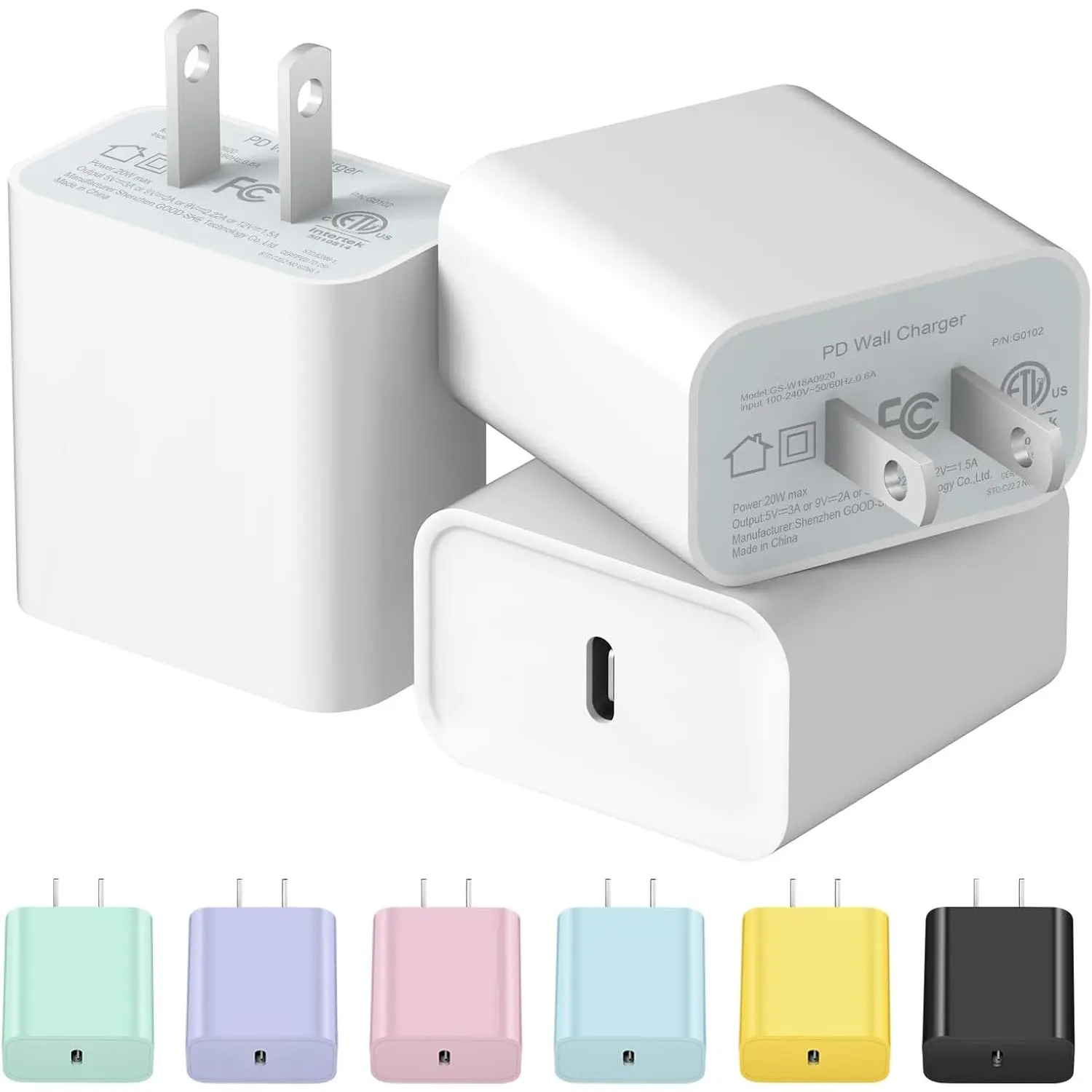 3-Pack 20W USB C Charger Block for  17/15/14/13/12/11/XR/XS/X/Pro/Air/Air/Pro/Galaxy/S20/S10/S9/Note 20/10/9