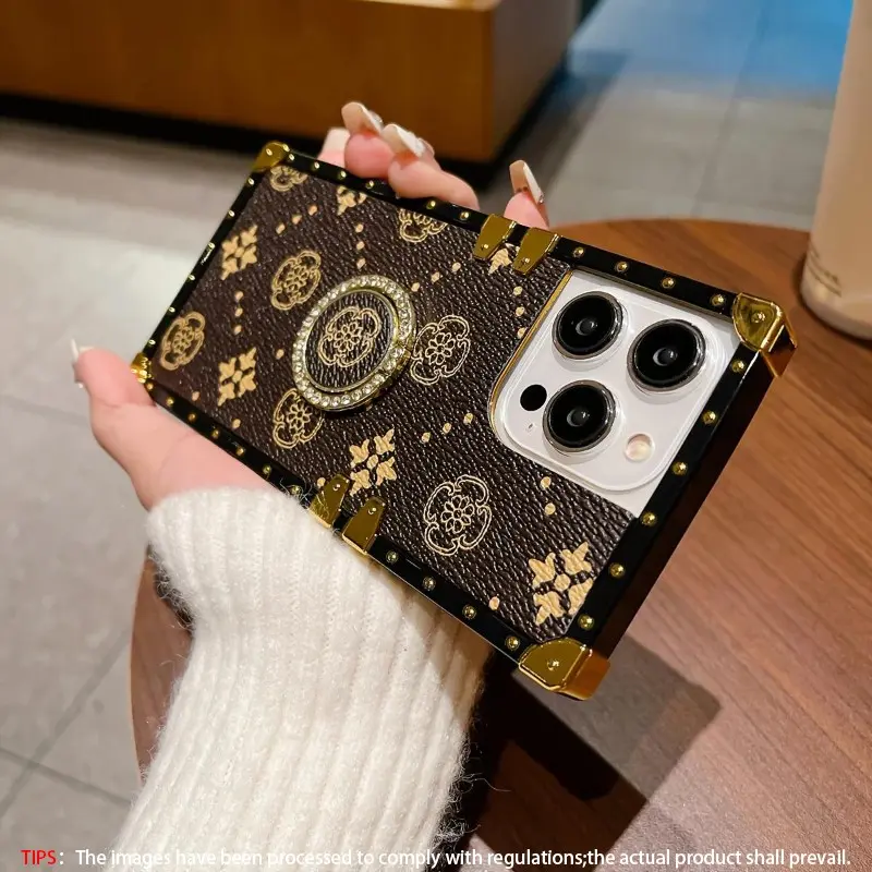 Floral Pattern Phone Case with Diamond Ring Holder, 360° Rotatable Phone Protective Cover, Shockproof Phone Protective Case Compatible with iPhone, Mobile Phone Casing