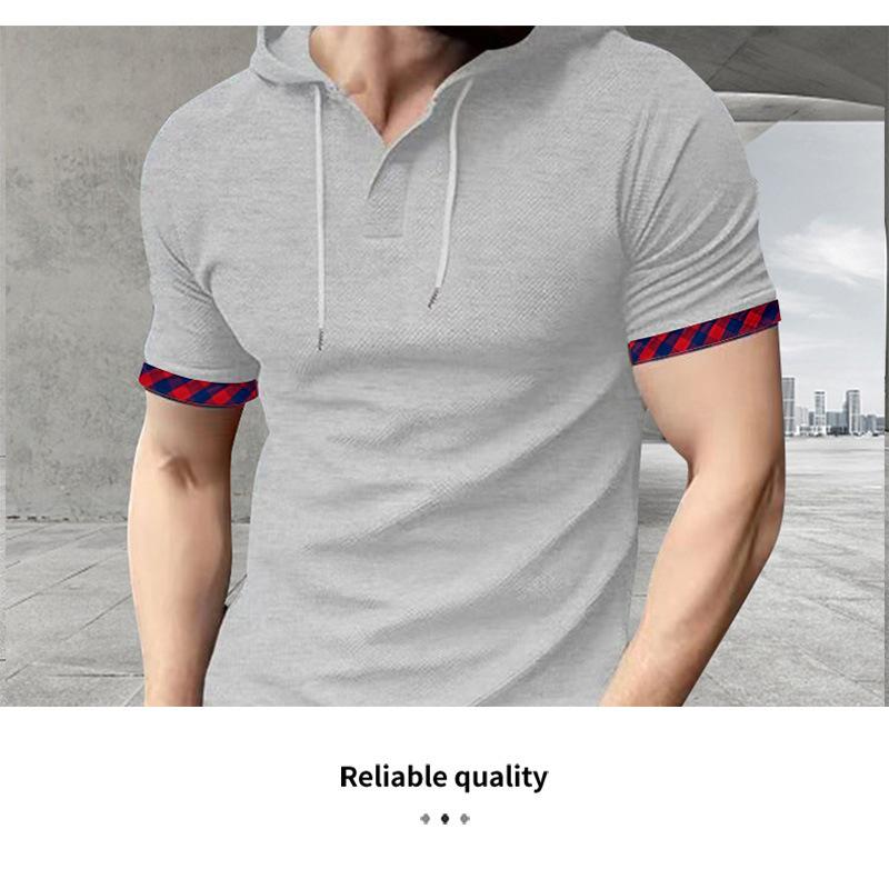 Short-sleeved Men's T-shirt, Sports and Leisure Fashion Solid Color Hooded Polo Shirt for Men