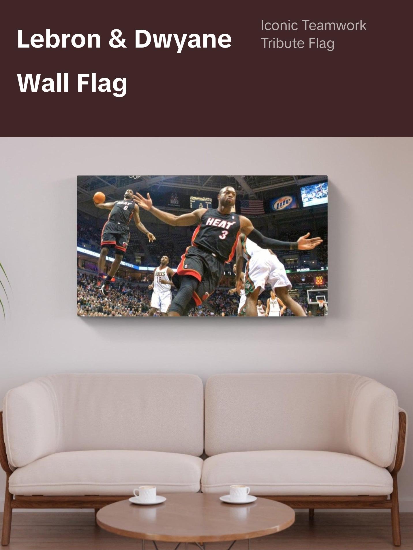 LeBron James & Dwyane Wade 2010 Iconic Moment Wall Flag - Celebrate Sports History with Teamwork Excellence and Collaboration Tribute Decor Tapestry Bedroom Dorm Wall