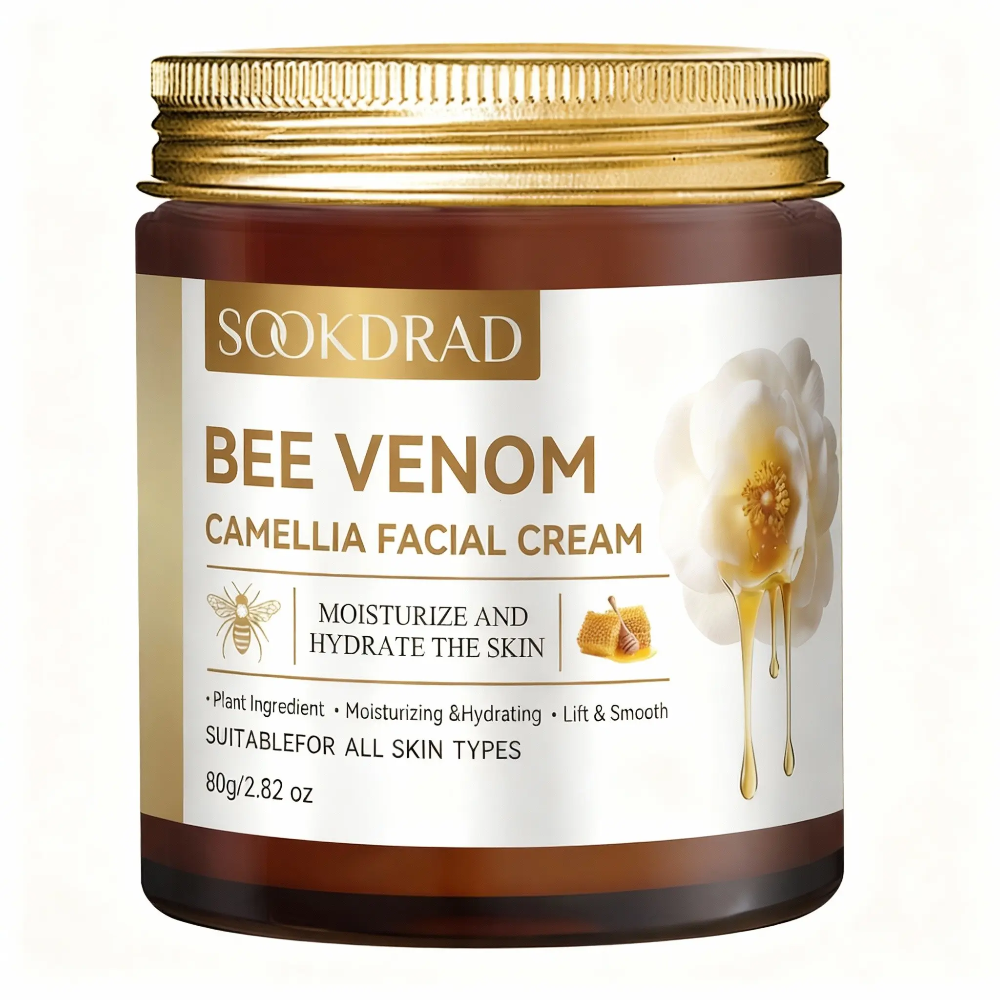 Camellia Bee Venom Face Cream, Plant-Based Moisturizer, Hydrating and Smoothing, Travel-Friendly, 80g/2.82oz, Portable Skincare