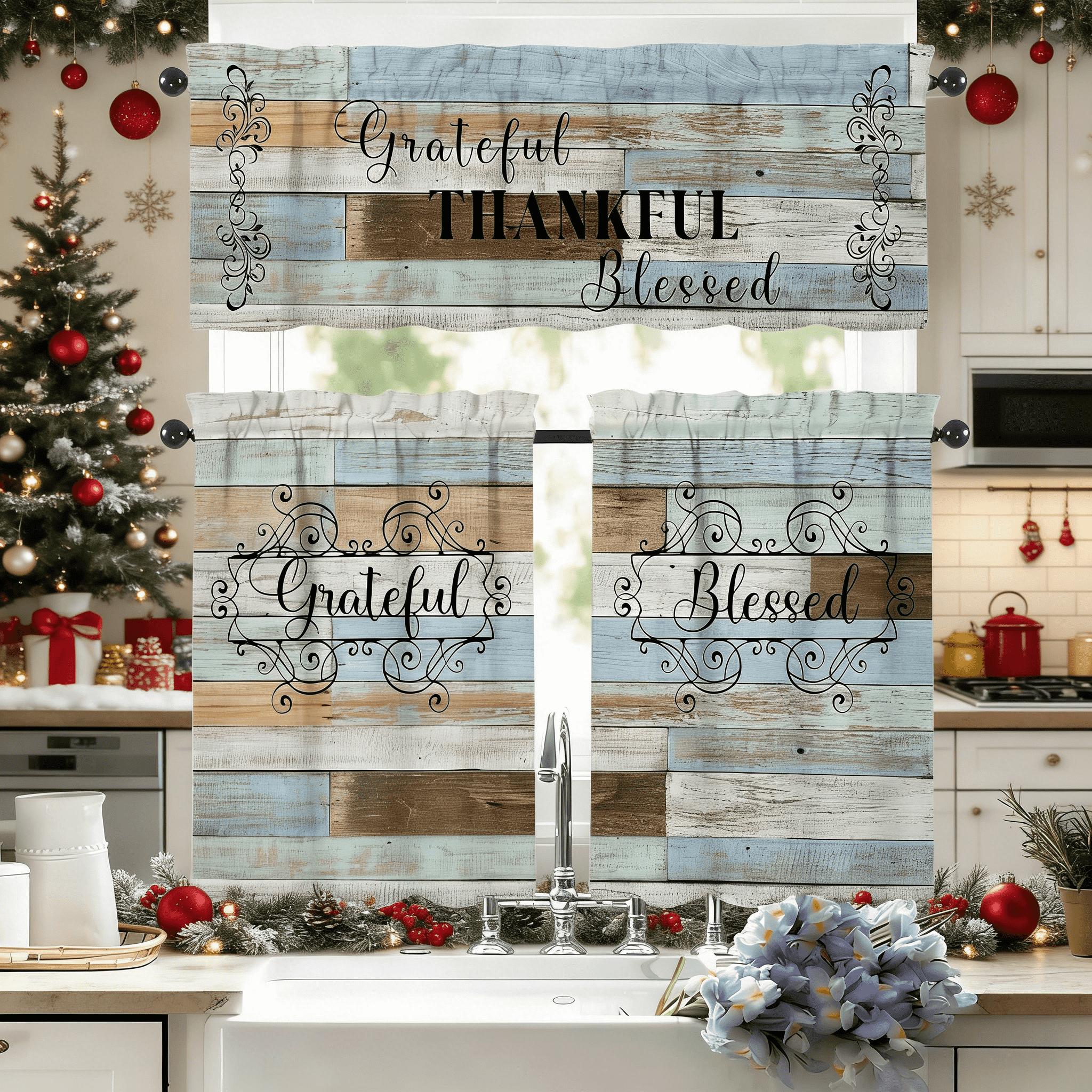 SoftHaven Home Made in USA Vintage Rustic Farmhouse 3-Piece Kitchen Curtains & Valances Set, Elegant Country Style Rod Pocket Window Drapes, Reusable Washable Polyester Home Decor for Kitchen Windows