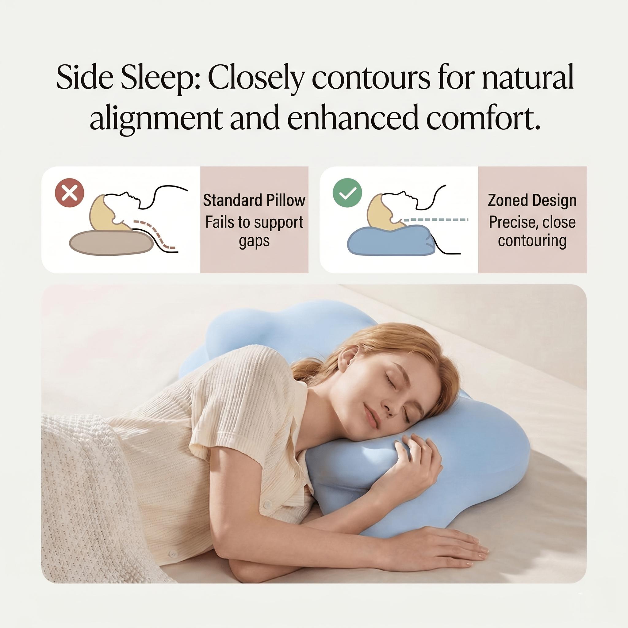 Comfortable Pillow Designed for Neck Support, Featuring a Zoned Contour for Side And Back Sleepers, with a Cooling Cover That Is Breathable And Washable. This 4D Cloud Sleep Pillow Promotes for Deep Rest And Is Ideal for Both Travel And Home Use
