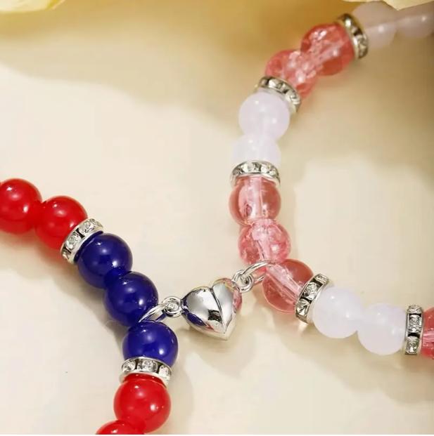 2 Cute Punk Style Glass Bead Bracelets With Spider & Cat Charms, Adjustable Magnetic Fashion Wrists Bands for Women, Ideal for Daily Wear & Christmas Birthday  Anniversary Gifts