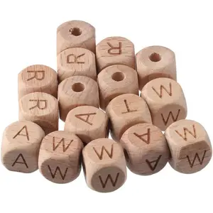 112 count Letter Wooden Cube Alphabet Beads,Large Hole  Spacer Beads with  Heart for Necklaces Bracelet DIY Crafts Decor