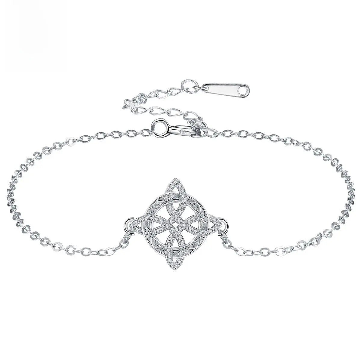 [NB] Micro Pave Cubic Zirconia Witch Celtic Knot Adjustable Bracelet for Women, Luxury High-End Wicca Protection Celtic Jewelry, Tarnish-Free Hypoallergenic Silver Plated Dainty Link Bracelet, Ideal Mother’s Day, Birthday & Anniversary Gift for Mo