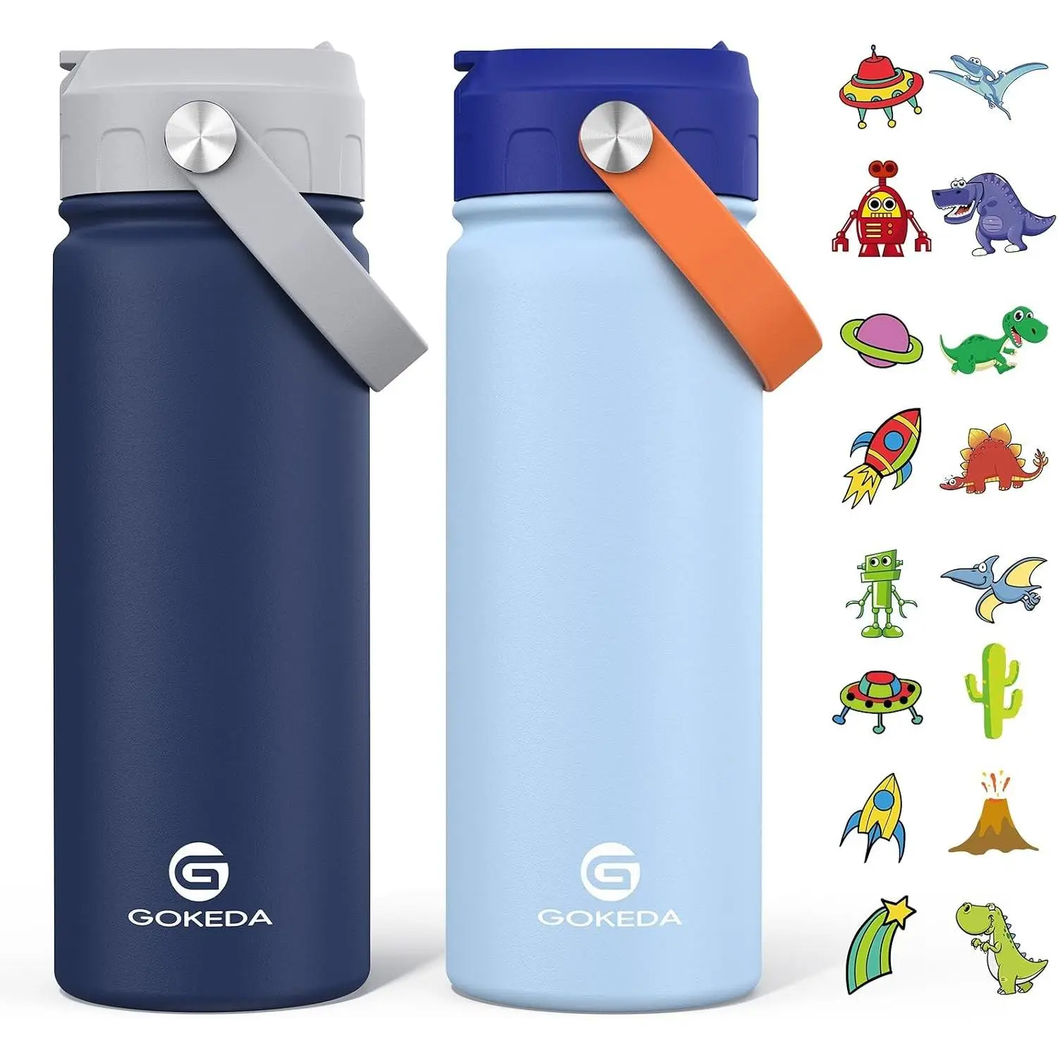 18oz Kids Water Bottle 2 Pack - Stainless Steel Straw Cup, BPA-Free Leakproof Sports Water Bottle for Boys Girls School CampingGift