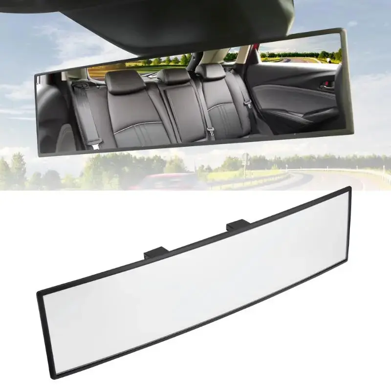 Universal 11.81 Inch Panoramic Convex Real View Mirror for Car SUV Trucks Reversible Passengers High-Quality Glass Anti-Fall Design Easy Install Replacement Rearview Mirror