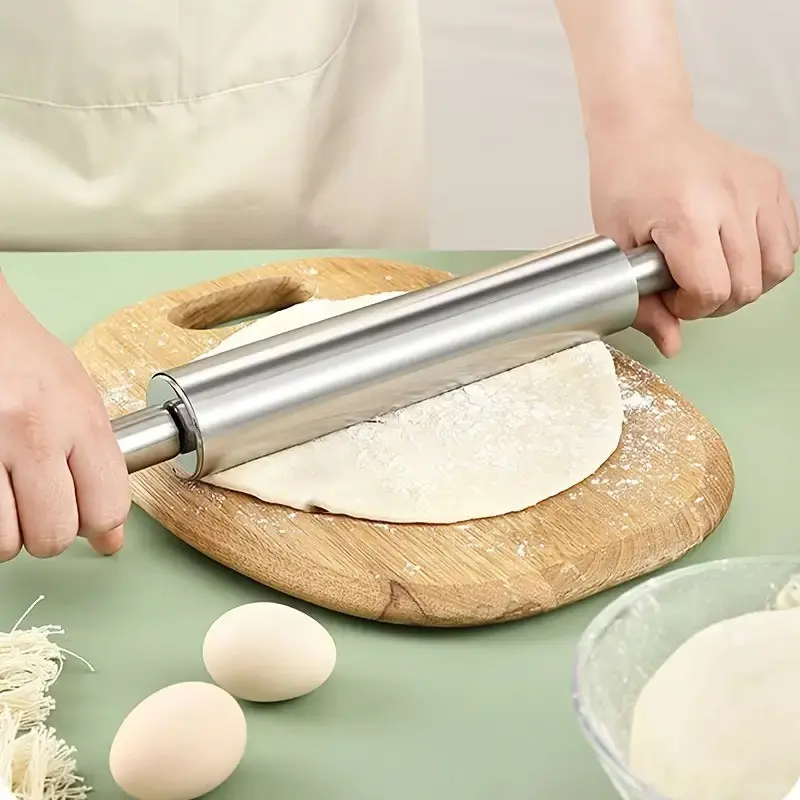 Thick Stainless Steel Rolling Pin, Non-Slip Handle, Dough Roller, Bakeware, Baking Utensils, Baking Tools, Rolling Pins for Baking, Ideal for Pizza, Cookies, Pasta, Easy Clean, Rust-Resistant, Perfect Gift