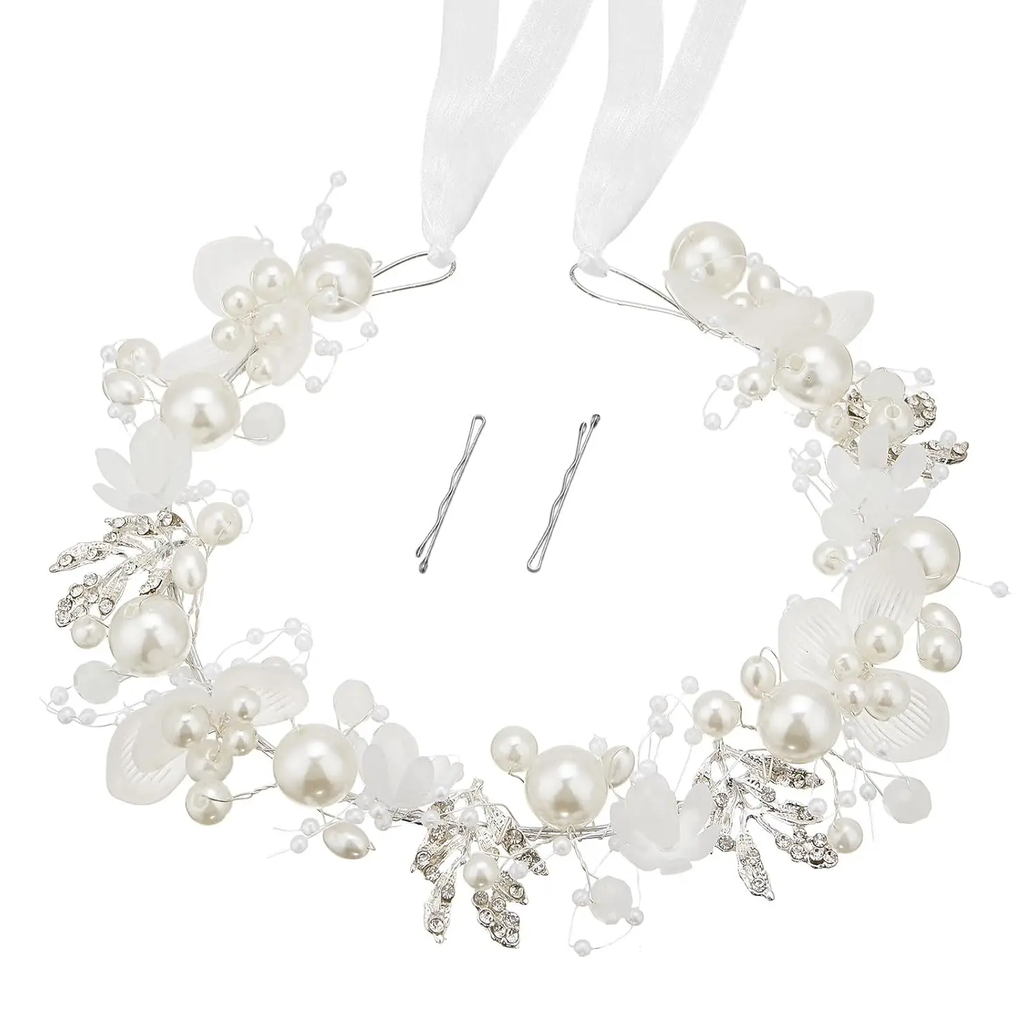 Princess Pearl Flower Girl Headpiece - Bridal Wedding, First Communion Ceremony Accessory for Girls, Style8, Pearl Accents