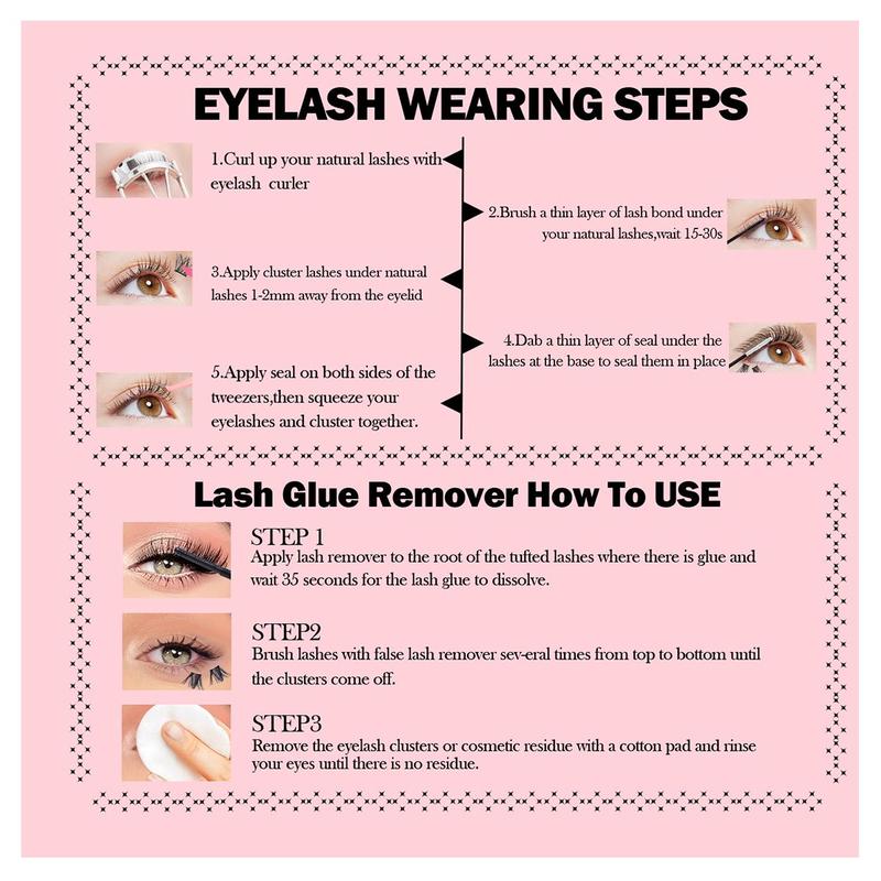 Individual Eyelash Extension Kit, 1 Set False Eyelashes Diy Cluster Lash with Eyelash Glue & Tweezers & Glue Remover, Professional Eye Enhancement Tools for Women, Makeup DIY Eyelashes Kit Natural Set
