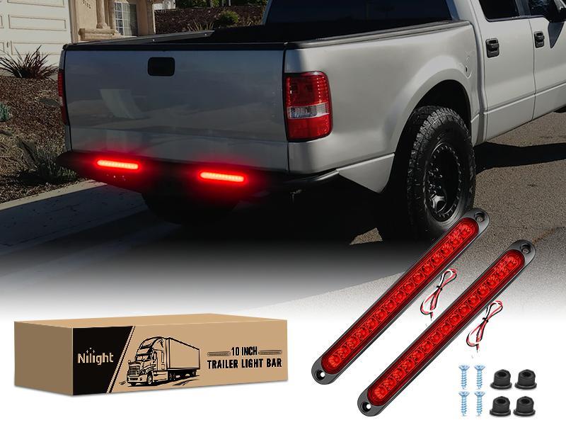 Nilight 2PCS 10-Inch 15 LED Red Trailer Light Bar for Park Stop Turn Tail Brake Lights IP67 Waterproof Marker ID Clearance Strip for Truck Golf Cart Pickups Boats