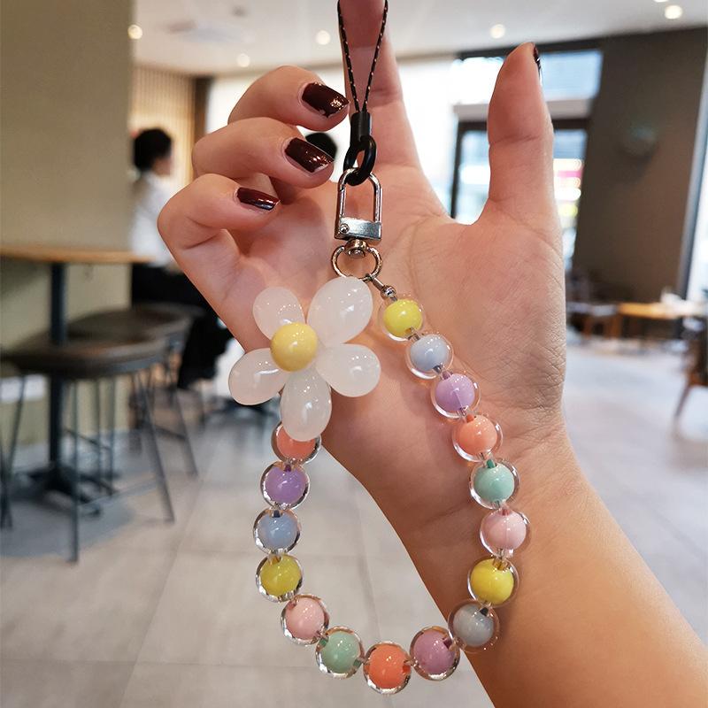 Macaron Color Beaded Phone Strap – Handmade Flower Bead Wristlet, Korean/Japanese INS Style