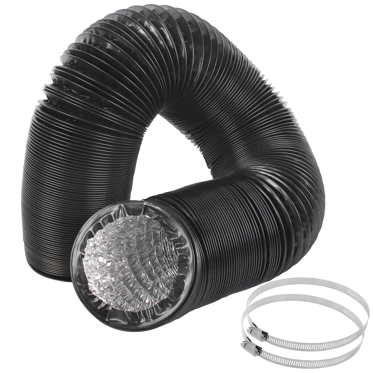 4 Inch Duct Hose by 12 , Black Flexible 4-Layers  Dryer Vent Tube Transition Hose with 2 Screw Clamps,  for HVAC, Clothes Dryer, Air Duct