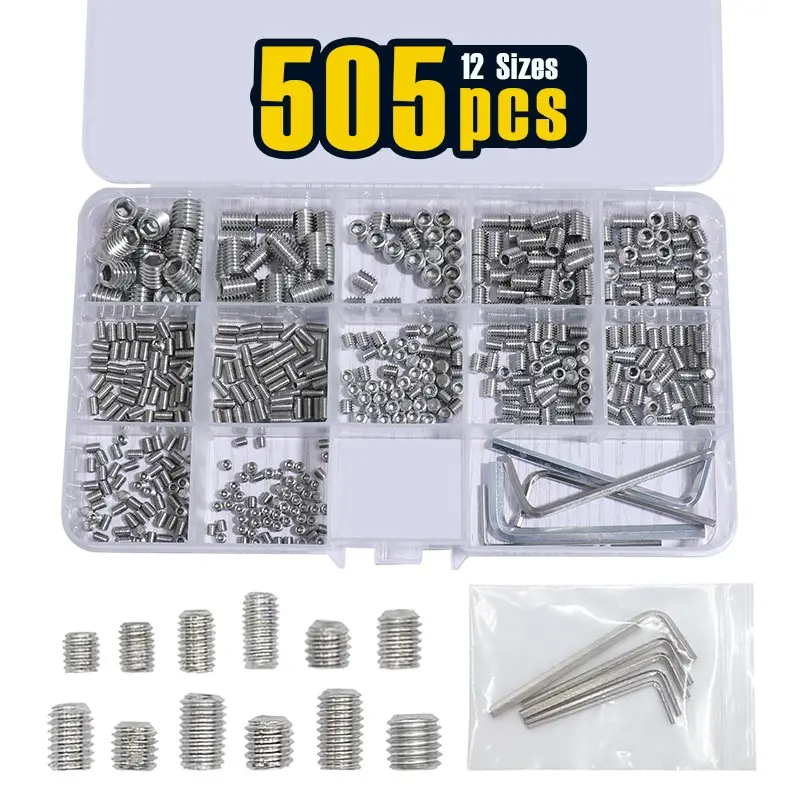 505 pcs, Set Screws, Grub Screw, Set Screws Assortment Kit M3 M4 M5 M6 M8 for Home Repair, Repair Furniture, Electronic Product, Machine Screws