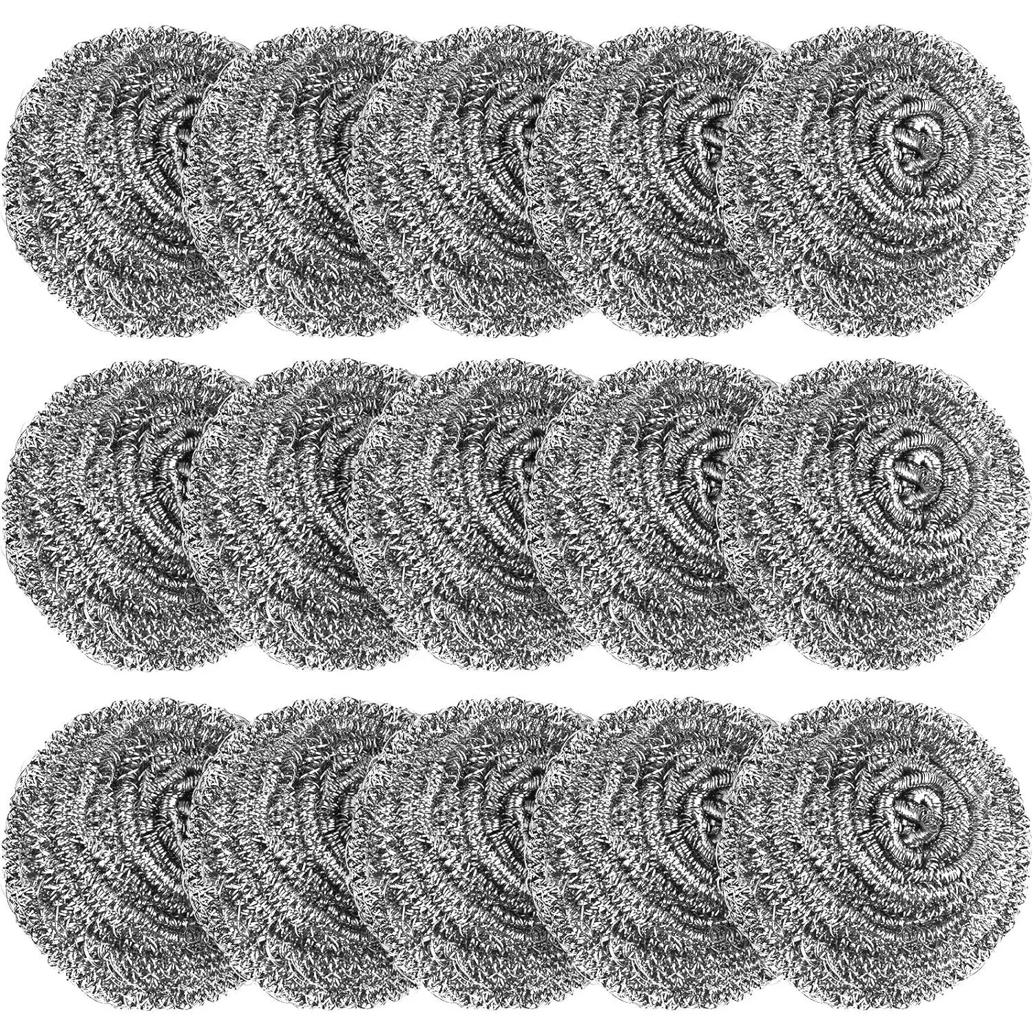 15-Pack Durable Stainless Steel Kitchen Scrubbing Sponges, Heavy-Duty Metal Scouring Pads for Dishes, Pots and Pans (Silver)