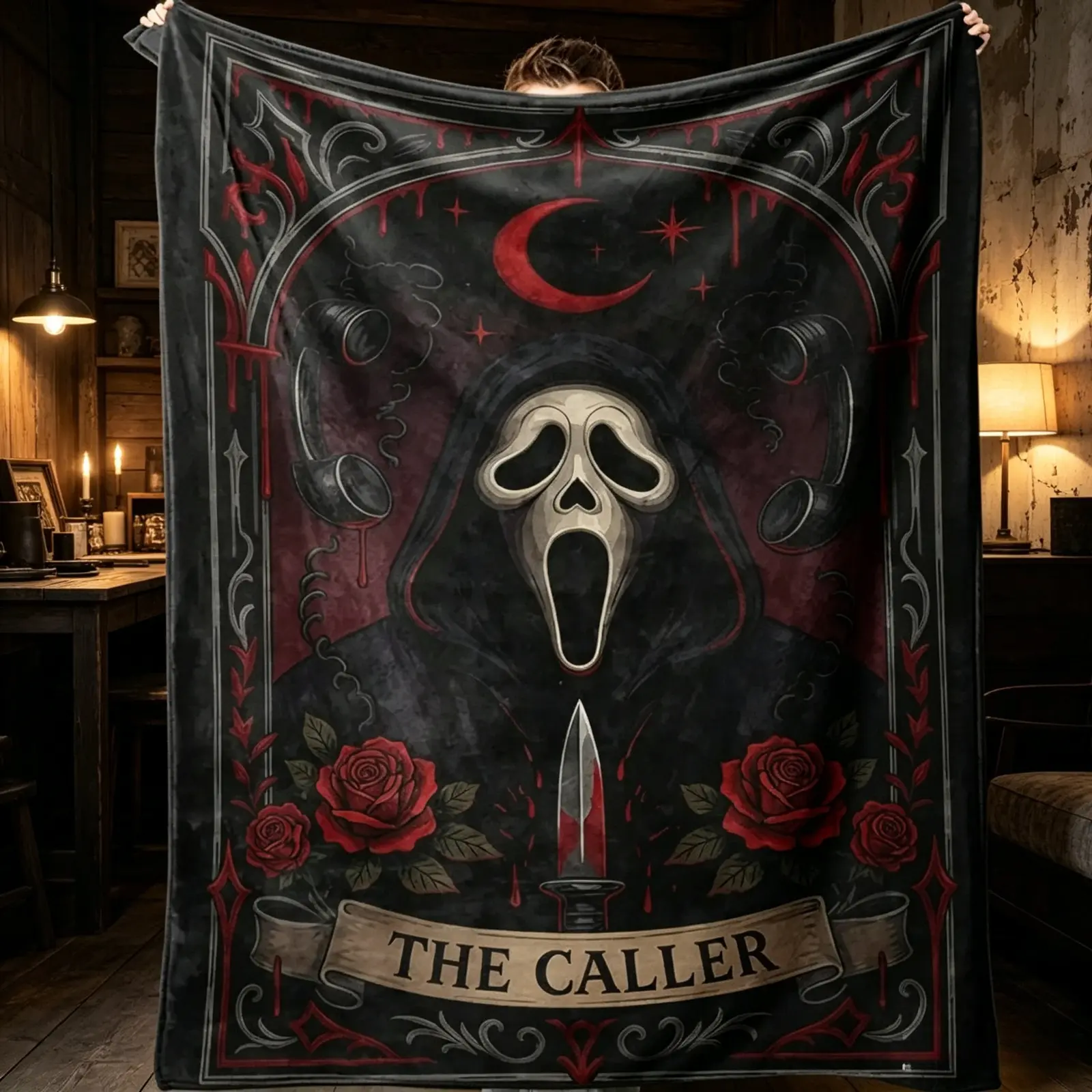 Screaming Mask Flannel Blanket Horror Face Pattern Soft Cozy Lightweight AC Throw Blanket Kids Adults Sofa Bed Bedroom Living Room Office Travel Camping Movie Night Home Decor Halloween Gift Couple Family Gift Viral Horror Blanket