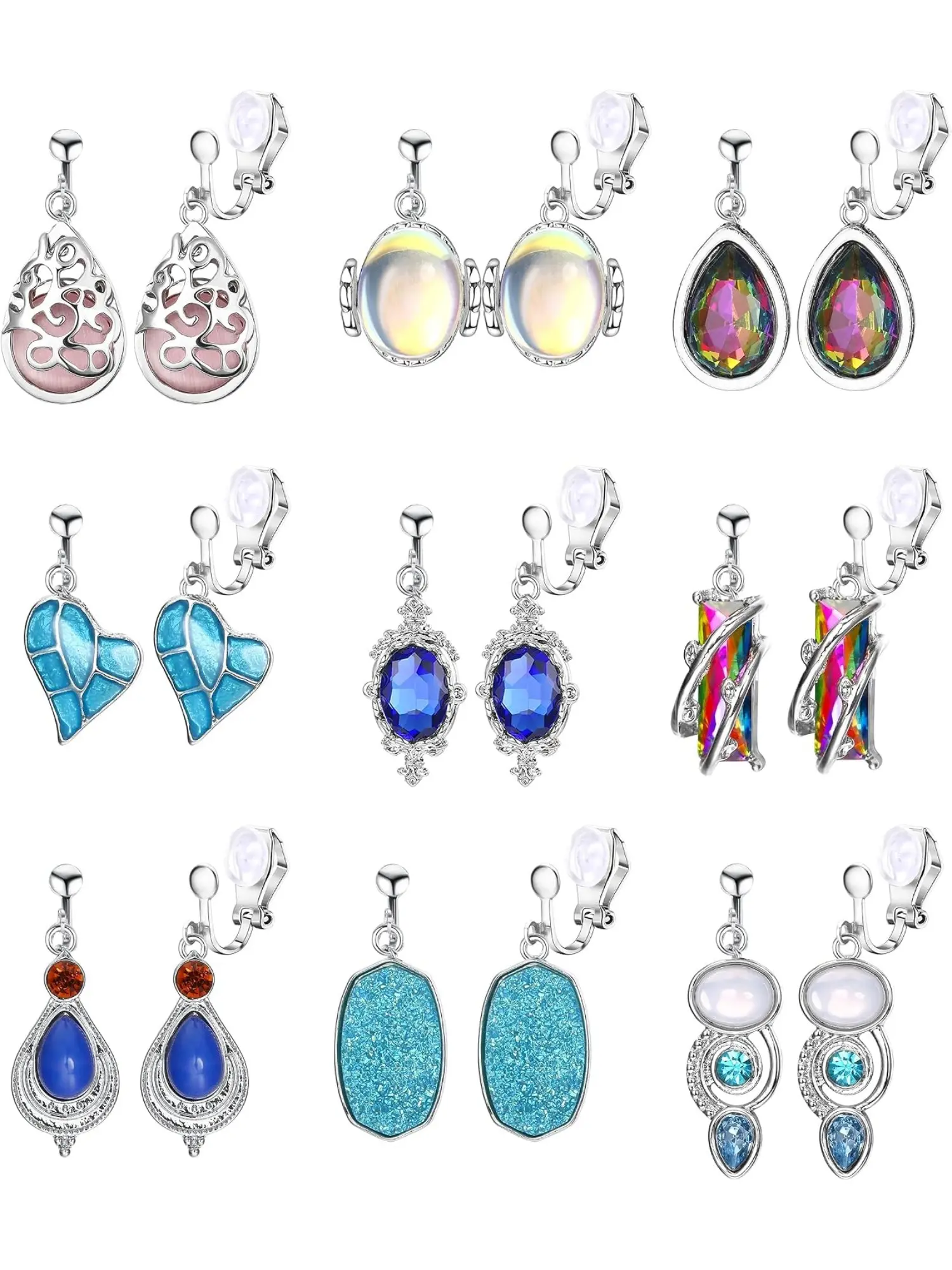9 Pairs Druzy Crystal & Cubic Zirconia Earrings Set for Women Girls, Dainty Drop Dangle & Huggie Hoop Earrings Jewelry Set, Ideal for Daily Wear, Party, Christmas & Holiday Gifts